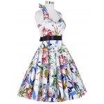 Floral tea dresses summer style women Vintage rocabilly party sleeveless cotton prin casual pin up swing dress 2017 Belle Poque