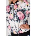 Flower Print Women Basic Coats Long Sleeve Zipper Bomber Jacket Casual Jacket Coat Autumn Winter Streetwear sukajan