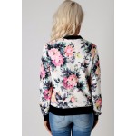Flower Print Women Basic Coats Long Sleeve Zipper Bomber Jacket Casual Jacket Coat Autumn Winter Streetwear sukajan