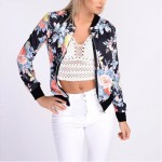 Flower Print Women Basic Coats Long Sleeve Zipper Bomber Jacket Casual Jacket Coat Autumn Winter Streetwear sukajan