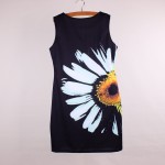 Flower print women dresses 2016 Western fashion summer clothing ladies sleeveless o-neck vestido girls pencil dress drop ship