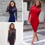 ForeFair 2016 autumn winter turtleneck lace patchwork party dresses women black white midi bodycon elegant dress