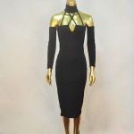ForeFair New Women Off Shoulder Backless Sexy Bandage Bodycon Party Dresses Women Long Sleeve Midi Halter Autumn Dress