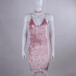 ForeFair Trend Sling Sexy V-neck Backless Bodycon Party Dresses with Collar Purple Pink Khaki Mini Sexy Velvet Dress Plus Size