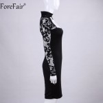ForeFair Turtleneck Patchwork Elegant Bodycon Club Party Dresses Women Slim Black White Midi Lace Sexy Dress