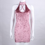 Forefair 2017 Fashion Velvet Dress Summer Women Sexy Slim Mini Vestidos Sleeveless Turtleneck Hollow Out Bodycon Dresses