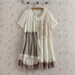 Forest Girl Style Ruffle Loose Plus Size Lace Patchwork Asymmetrical Dress Double Layer Mori Girl Retro Vantage Dress Novelty