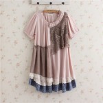 Forest Girl Style Ruffle Loose Plus Size Lace Patchwork Asymmetrical Dress Double Layer Mori Girl Retro Vantage Dress Novelty