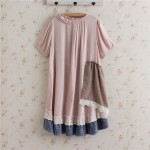 Forest Girl Style Ruffle Loose Plus Size Lace Patchwork Asymmetrical Dress Double Layer Mori Girl Retro Vantage Dress Novelty