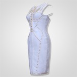 Free Shipping 2016 Elegant Women Dresses New Arrival Light Blue Metal Embellished HL Celebrity Bandage Dress