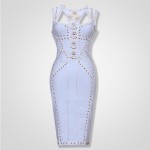 Free Shipping 2016 Elegant Women Dresses New Arrival Light Blue Metal Embellished HL Celebrity Bandage Dress