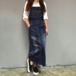 Free Shipping 2016 New Fashion Loose Denim Dresses With Holes Jeans Suspenders One Piece All-match Long Maxi Summer Ladies Dress