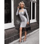 Free Shipping! 2017 New Chic Grey Cut Out Long Sleeves Party Celebrity Women Wholesale Bandage Dress