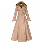 Free Shipping 2017 New Fashion Long Maxi Winter Woolen Trench Women Double Breasted Fur Collar Overcoat With Belt S-L Thick
