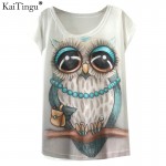 Free Shipping 2017 New Fashion Vintage Summer T Shirt Women Clothing Tops Animal Owl Cat Print T-shirt White Clothes