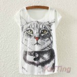 Free Shipping 2017 New Fashion Vintage Summer T Shirt Women Clothing Tops Animal Owl Cat Print T-shirt White Clothes