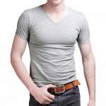 Free Shipping 2017 summer Hot Sale Cotton T shirt men's casual short sleeve V-neck T-shirts black/gray/green/white S-5XL MTS181