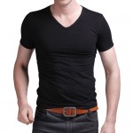 Free Shipping 2017 summer Hot Sale Cotton T shirt men's casual short sleeve V-neck T-shirts black/gray/green/white S-5XL MTS181