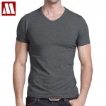 Free Shipping 2017 summer Hot Sale Cotton T shirt men's casual short sleeve V-neck T-shirts black/gray/green/white S-5XL MTS181