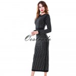 Free Shipping Bodycon Dress 2017 New Fashion Beautiful Long Sleeve Womens Midi Dress for Night Club Party Wholesale HL