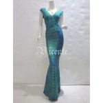 Free Shipping! Elegant Sexy Vneck Oil Print Embellished Flared Bottom Gown HL Celebrity Maxi Long Bandage Dress