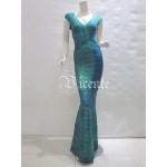 Free Shipping! Elegant Sexy Vneck Oil Print Embellished Flared Bottom Gown HL Celebrity Maxi Long Bandage Dress
