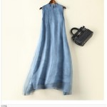 Free Shipping Fashion 2017 Spring Summer New Women Dress Sleeveless Pink Blue Color Slim Designs Casual 