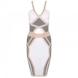 Free Shipping NUDE, WHITE AND GREY High Quality HALTERNECK Celebrity Bandage Dresses for Cocktail and Party 2016 New Arrival