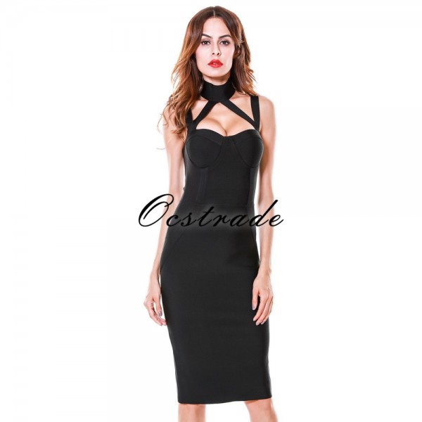 Free Shipping New Arrivals 2017 Slim Sexy Women Black Bandage Dress Party Bodycon Dresses