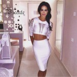 Free Shipping! New Goregous Hollow Out Fashion Two Pieces Bandage Set Celebrity Party Bandage Dress