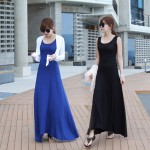 Free Shipping Spring Summer O-Neck Sleeveless Slim Long Dress Women Casual Elastic Fabric Tank Dresses Ladies