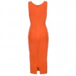 Free Shipping Womens Dresses New Arrival 2017 Summer Orange Side Weave Midi Vestidos Bandage Dresses Women Rayon Red Black White