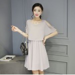 Free shipping 2016 New Women Summer Fashion Faux Tiwnset Styles Slim Chiffon Casual Dress Lady Girl 4 Color Black White vestidos