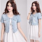 Free shipping 2017 New Fashion Women Round Neck Short Denim Jean Jacket Coat Half Sleeve Button S M L XL XXL 3XL