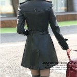 Free shipping Leather Coat Women Top Fashion 2015 Plus Size L-5XL Ladies Faux Synthetic Long Leather Slim Trench Coat Female