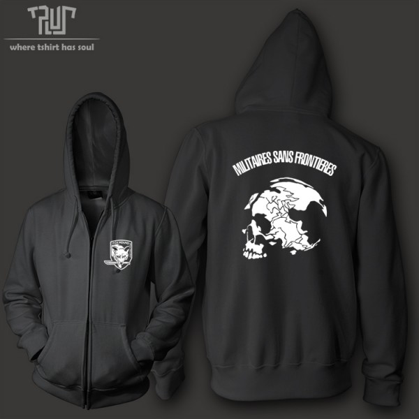 Free shipping metal gear fox hound special force men women unisex zip up hoodie hooded Sweatershirt organic cotton fleece inside