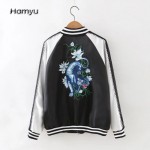 Free shipping new arrival American casual style leopard pattern embroidered veste femme longue bomber jacket women coat 