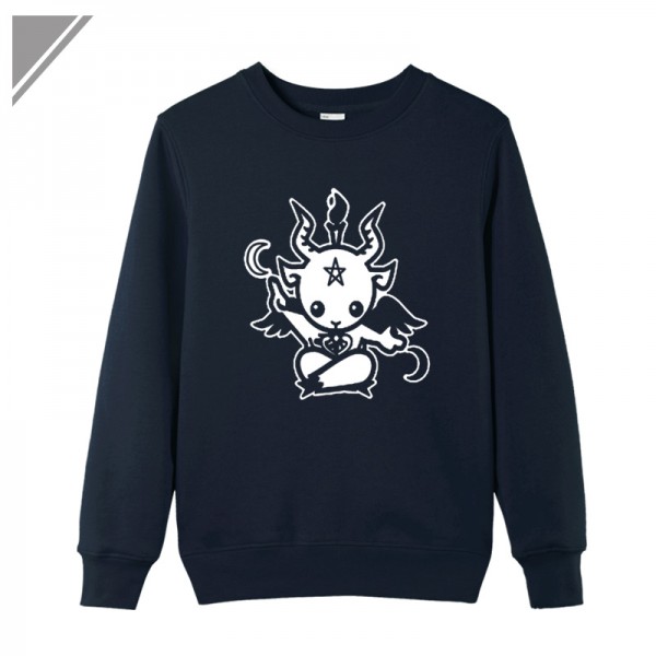 Funny Autumn And Winter Style Satanic Goat Anime Cartoon Printed Sweatshirt Cotton Long Sleeve Large Size Dress Plus Size XXL