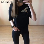 GCAROL 2017 Women Diamond Dragonfly Tshirt Fashion Stretch Oversize Tees New Arrival Early Spring Summer Basic Tops For Ladies 