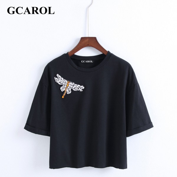 GCAROL 2017 Women Diamond Dragonfly Tshirt Fashion Stretch Oversize Tees New Arrival Early Spring Summer Basic Tops For Ladies 