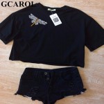 GCAROL 2017 Women Diamond Dragonfly Tshirt Fashion Stretch Oversize Tees New Arrival Early Spring Summer Basic Tops For Ladies 