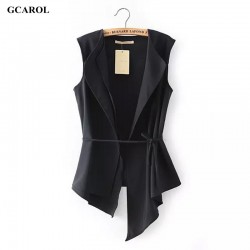 GCAROL 2017 Women Irregular Length Vest With Sashes Fashion Summer Spring Thin Waiscoat Black&White Casual Street Wear Vest