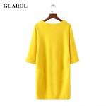 GCAROL 2017 Women Knitting Rome Cloth Dress Half Sleeve Straight Cutting Yellow Dress Fashion Casual Spring Autumn Basic Dress 