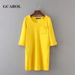 GCAROL 2017 Women Knitting Rome Cloth Dress Half Sleeve Straight Cutting Yellow Dress Fashion Casual Spring Autumn Basic Dress 