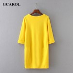 GCAROL 2017 Women Knitting Rome Cloth Dress Half Sleeve Straight Cutting Yellow Dress Fashion Casual Spring Autumn Basic Dress 