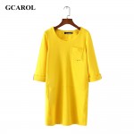 GCAROL 2017 Women Knitting Rome Cloth Dress Half Sleeve Straight Cutting Yellow Dress Fashion Casual Spring Autumn Basic Dress 