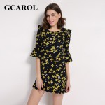 GCAROL New Arrival Women Floral Dress Flare Sleeve Spring Autumn High Quality Flowers Mini Dress For Ladies