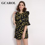 GCAROL New Arrival Women Floral Dress Flare Sleeve Spring Autumn High Quality Flowers Mini Dress For Ladies