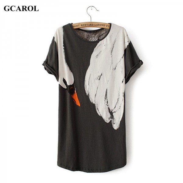 GCAROL Women Animal Fox Swan Print Tshirt Casual Fashion Summer Spring Basic Tops Girl's Street Wear Tees 