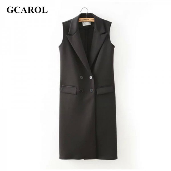 GCAROL Women New Arrival Black Long Vest Double-Breasted Button Summer Spring Autumn Fashion Waistcoat OL Office Work Vest